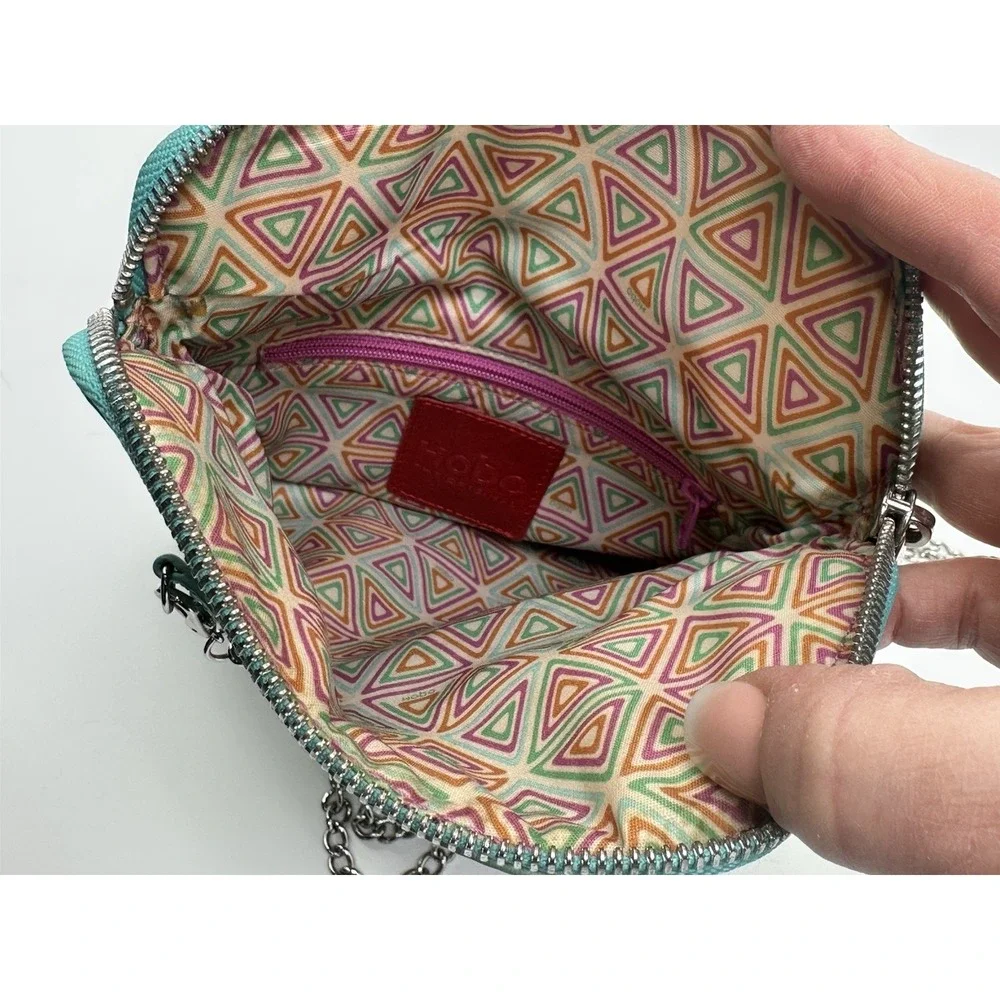 Hobo Bag The Original Daria Leather Crossbody‎ Embossed Aqua Silver Chain Strap